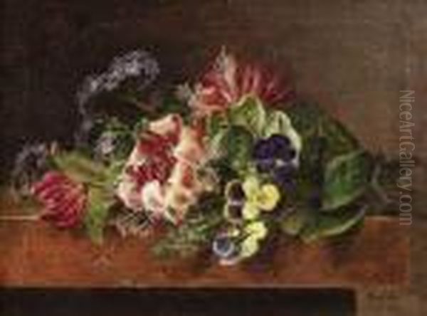 Still-lifewith Flowers On A Pedestal Oil Painting by Franz Xaver Petter