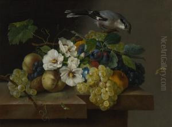 Blumen- Und Fruchtestillleben Mit Einem Vogel Oil Painting by Franz Xaver Petter