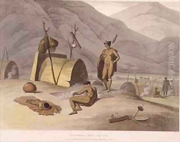 Bosjemans Frying Locusts Oil Painting by Samuel Daniell