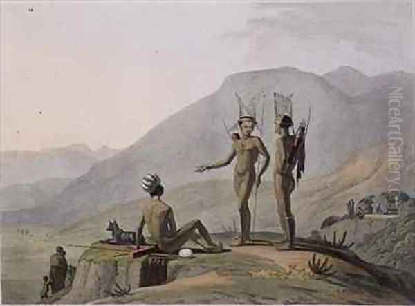 Bush Men Hottentots Armed for an Expedition Oil Painting by Samuel Daniell