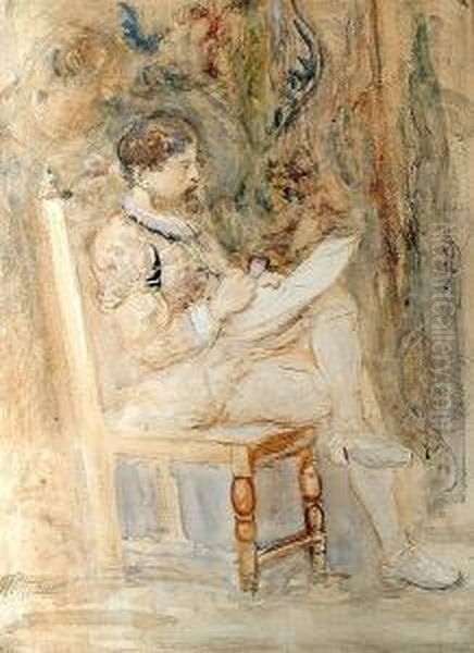 An Unfinished Portrait Of A Gentleman, Seated, Holding A Pipe And Letter. Oil Painting by John Pettie