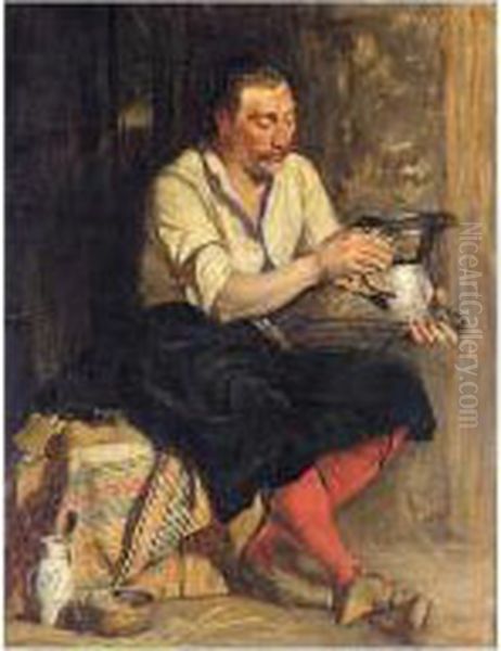 A Soldier Polishing His Breast-plate Oil Painting by John Pettie