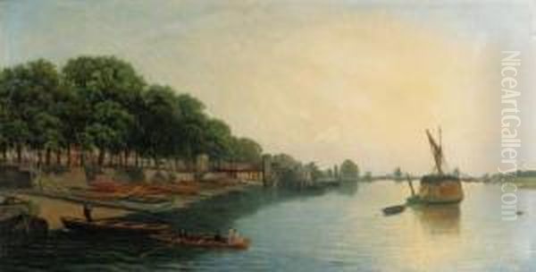 View Of The River Thames At Cheyne Walk Oil Painting by Joseph Paul Pettitt