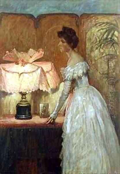 Lamplight Study of Interior with Lady Oil Painting by Sir Frank Dicksee