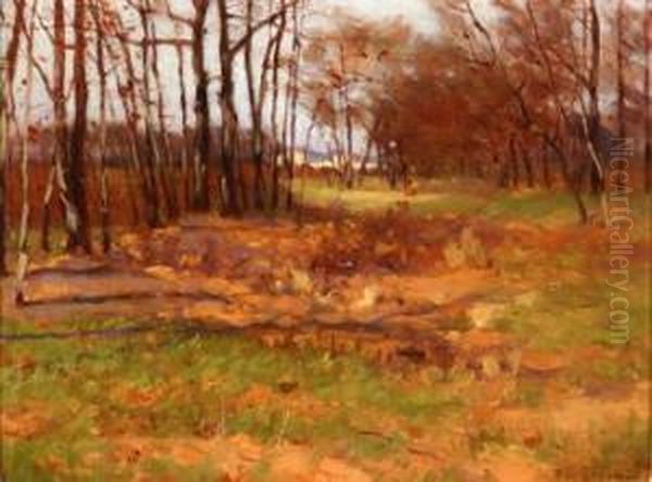 Late Autumn Landscape With Birch Trees Oil Painting by Frank Charles Peyraud