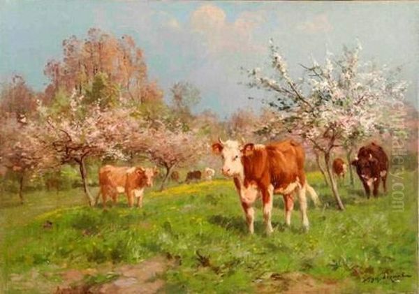 Vaches Sous Les Pommiers En Fleurs Oil Painting by Aymar Pezant