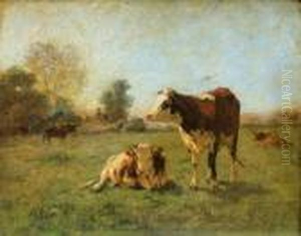 Vaches Au Pre Oil Painting by Aymar Pezant