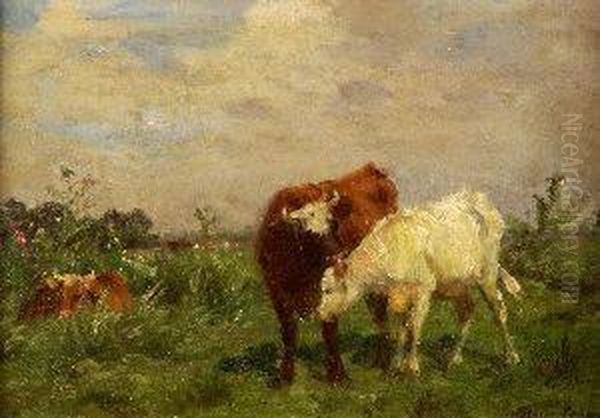 The Bull And The Heifer, Signed Lower Right Oil Painting by Aymar Pezant