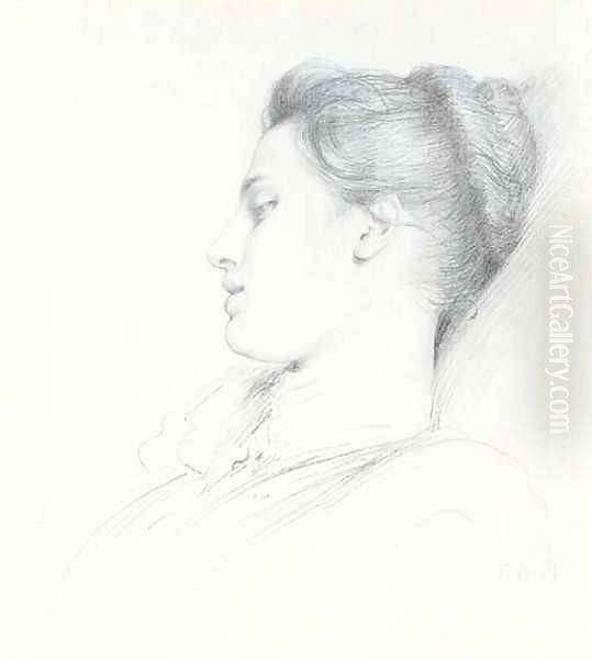 Portrait study of a young woman, in profile and with eyes downcast Oil Painting by Sir Frank Dicksee