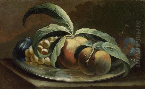 Still Life With Peaches, Grapes And Figs Oil Painting by Maximillian Pfeiler