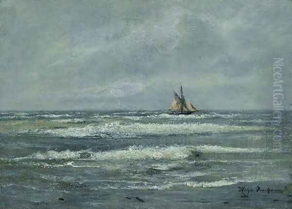 Coastal landscape with sailing boat Oil Painting by Holger Drachmann