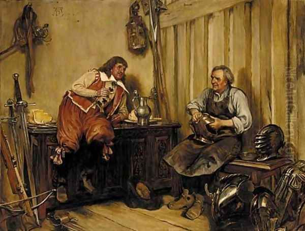 In the armoury Oil Painting by Alfred Dixon