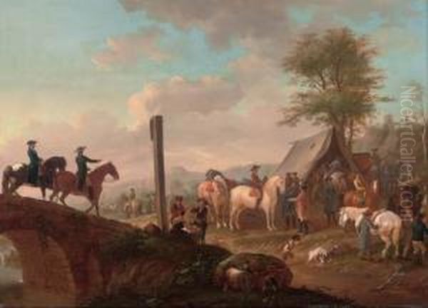 A Military Encampment Oil Painting by Johann Georg Pforr