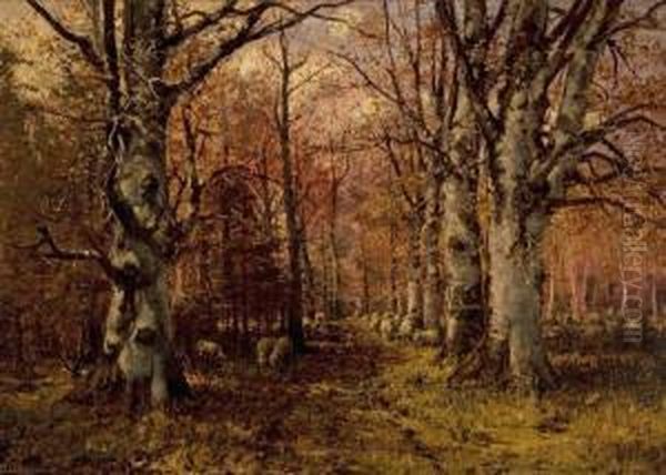 Wooded Path I (sheep) Oil Painting by William Preston Phelps