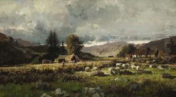 Sheep Grazing On A Farm Oil Painting by William Preston Phelps