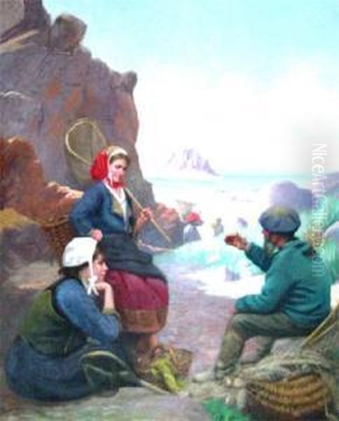 Portuguese Fisherfolk Oil Painting by Paul Philippe