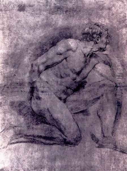 An Academic Study Of A Seated Male Nude (verso) Oil Painting by Gabriel Francois Doyen