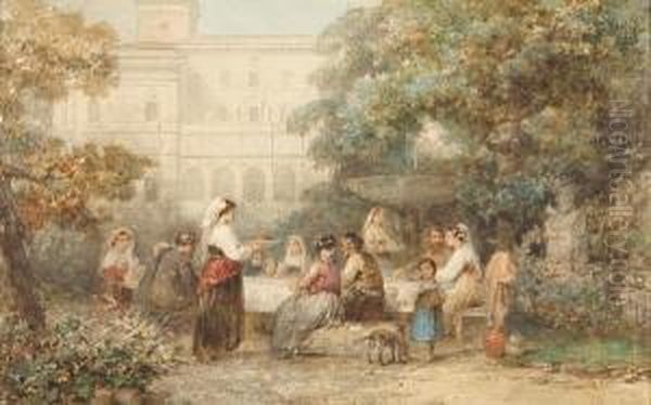 A Festive Banquet Oil Painting by Karel Frans Philippeau