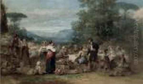 A Festive Banquet In An Italian Landscape Oil Painting by Karel Frans Philippeau