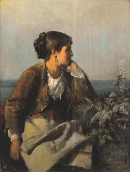 Distant Thoughts (italian Woman) Oil Painting by Karel Frans Philippeau