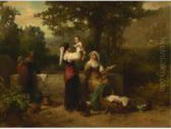 Italian Ladies At A Well Oil Painting by Karel Frans Philippeau