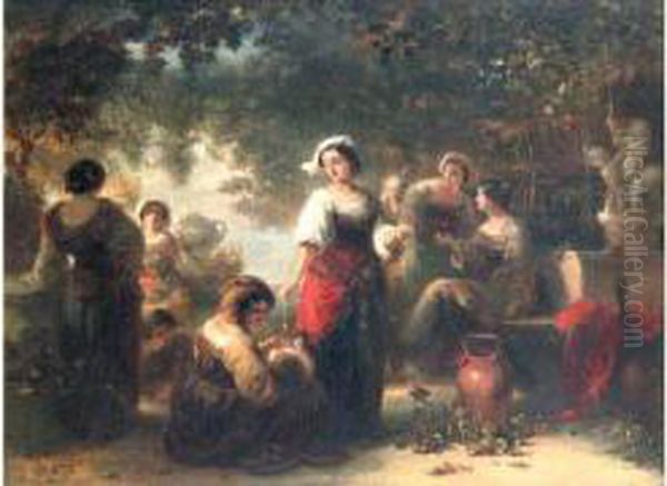 Femmes Dans Un Parc Jouant Avec Un Enfant Oil Painting by Karel Frans Philippeau