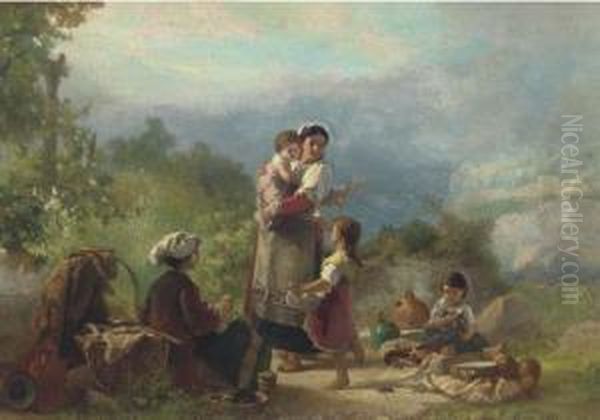 A Gift After The Picnic Oil Painting by Karel Frans Philippeau