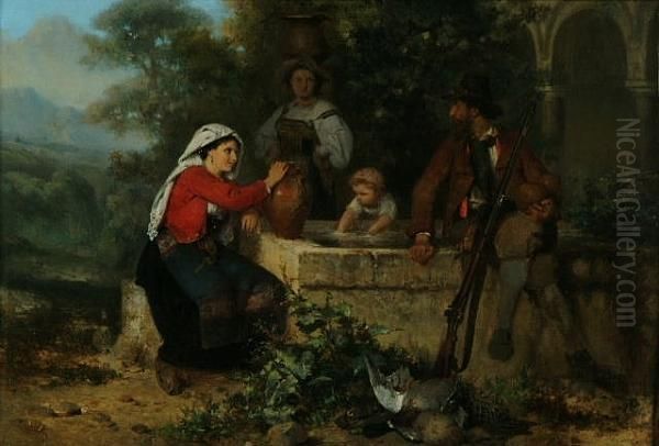 At The Fountain Oil Painting by Karel Frans Philippeau