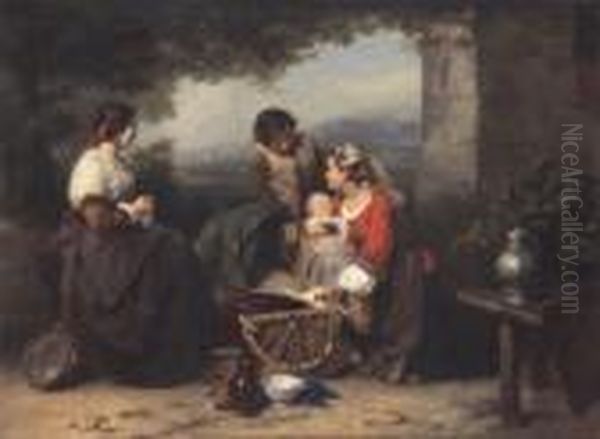 Figures In A Courtyard Oil Painting by Karel Frans Philippeau