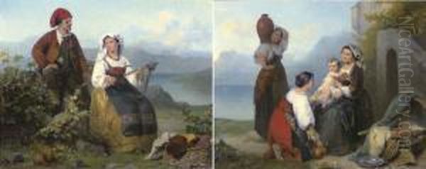 La Filatrice E Il Contadinello; Gioie Materne Oil Painting by Karel Frans Philippeau