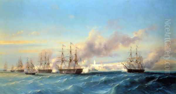 The Attack of Mogador by the French Fleet Oil Painting by Serkis Diranian