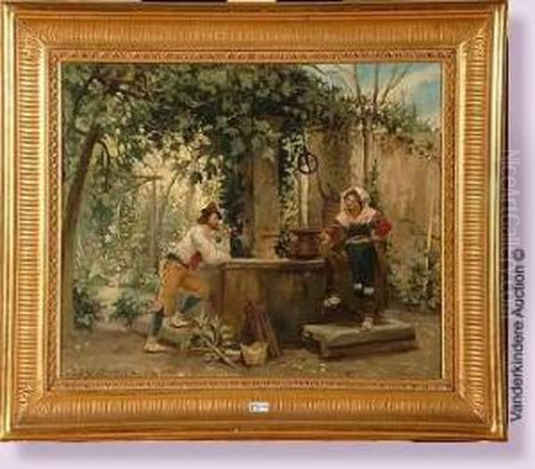 Scene Galante Au Puits Oil Painting by Leon Philippet