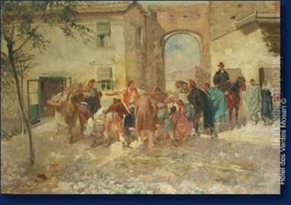 Scene De Ferme A Rome. Oil Painting by Leon Philippet