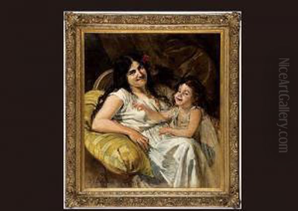 A Mother And A Child Oil Painting by Leon Philippet