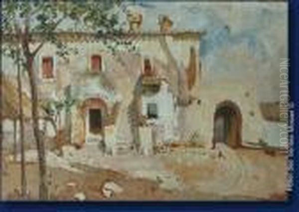 Cour De Ferme Romaine Oil Painting by Leon Philippet