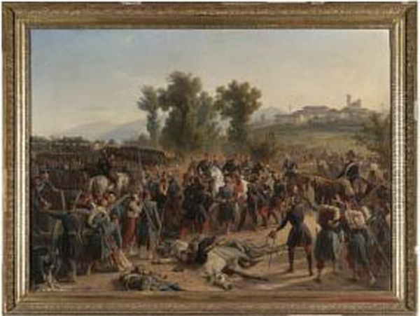 Troops Praising General Forey 
After Their Victory At The Battle Of Montebello On 20 May 1859 Oil Painting by Henri Felix Emmanuel Philippoteaux