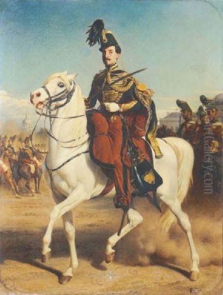 Portrait Equestre D'olivier Bro De Comeres Oil Painting by Henri Felix Emmanuel Philippoteaux