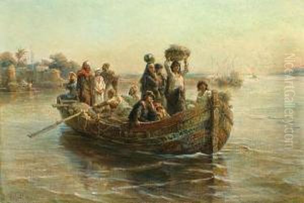 Figures In A Boat On The Nile Oil Painting by Paul Dominique Philippoteaux