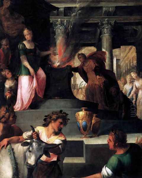 Hyante and Climene Offering a Sacrifice to Venus c. 1600 Oil Painting by Toussaint Dubreuil