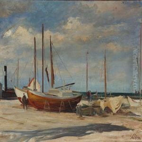 Harbour Scene From Dragor, Denmark Oil Painting by Sally Philipsen