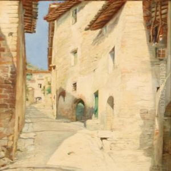 A Winding Little Street In Assisi, Italy Oil Painting by Sally Philipsen