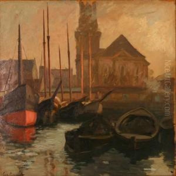 Harbour Scene From Christianshavn, Denmark Oil Painting by Sally Philipsen