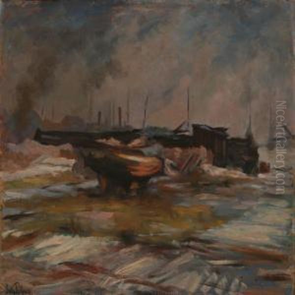 Harbour Scene On A Winter Day Oil Painting by Sally Philipsen