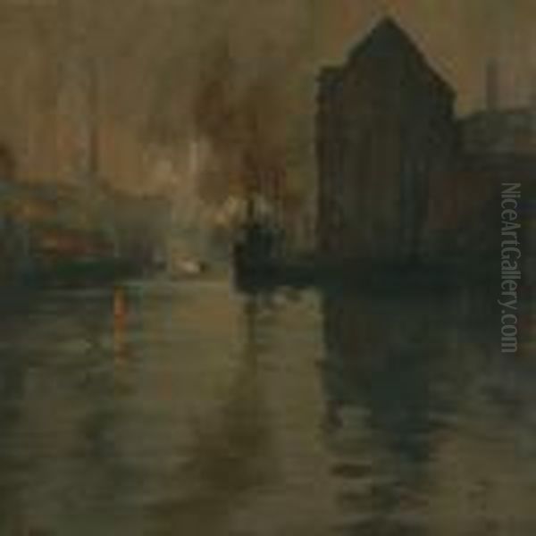 Summer Night Incopenhagen Harbour Oil Painting by Sally Philipsen