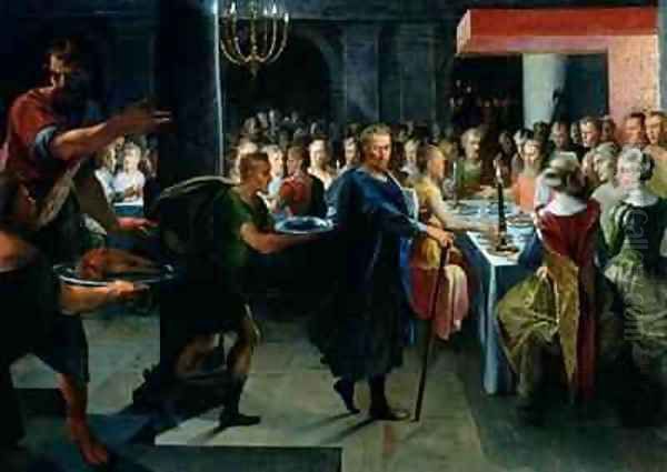 Dice Offering a Banquet to Francus in the Presence of Hyante and Climene Oil Painting by Toussaint Dubreuil