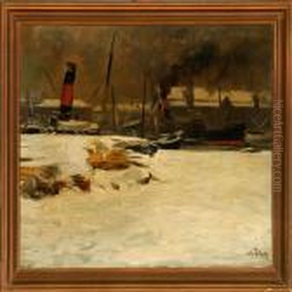 Habour Scenery At Winter Time Oil Painting by Sally Philipsen