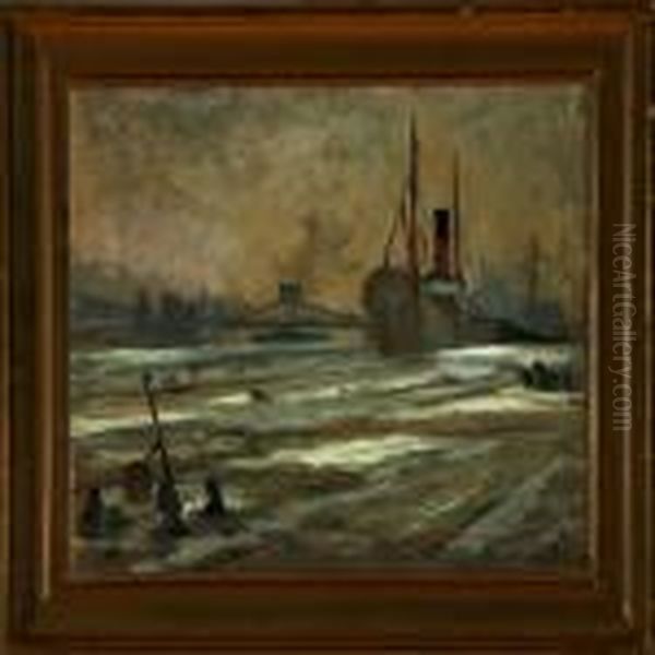 Sally Philipsen: Harbour Scenery From Copenhagen, Denmark. Signed Sally Philipsen Oil Painting by Sally Philipsen