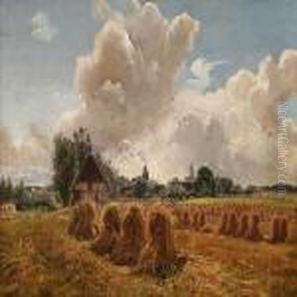 A Field Withstooks Oil Painting by Theodor Philipsen