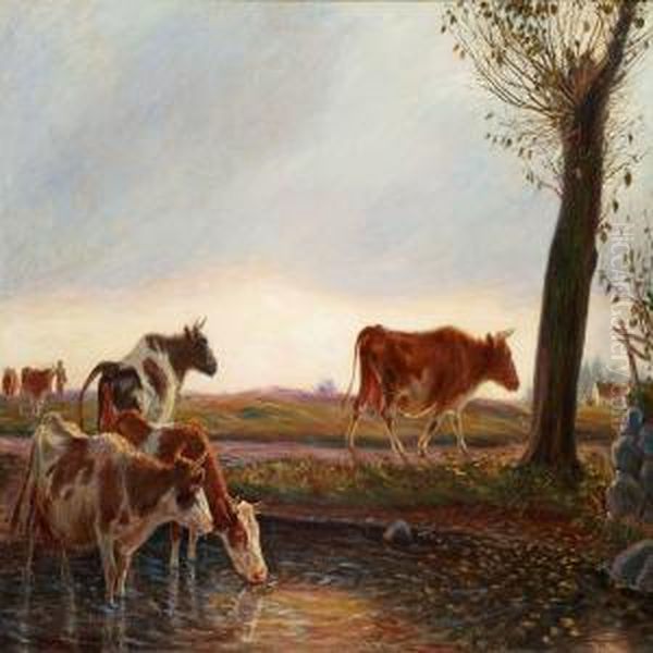 Cows Homeward Boundin The Evening Oil Painting by Theodor Philipsen