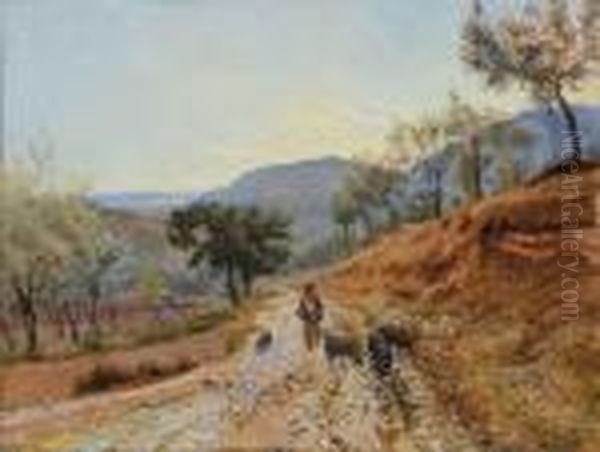 Contadino Con Porci In Campagna Toscana Oil Painting by Theodor Philipsen